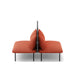 Modern red loveseat sofa with two cushions and black metal legs on a white background. (Brick-Dark Gray)