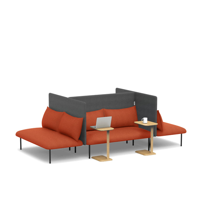 Modern red and gray office sofa with laptop and coffee cup on minimalistic side tables (Brick-Dark Gray)