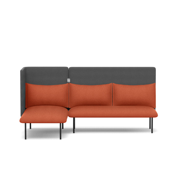 Modern two-tone orange and gray sectional sofa with ottoman on a white background. (Brick-Dark Gray)