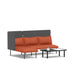 Modern L-shaped orange sofa with grey backrest and black round coffee table on white background. (Brick-Dark Gray)