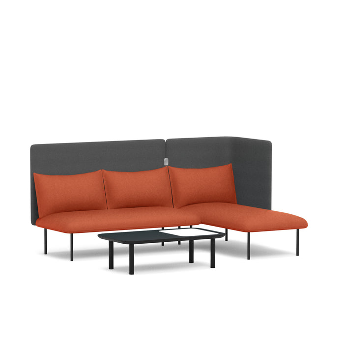 Modern orange sofa with grey backrest and black coffee table on white background (Brick-Dark Gray)