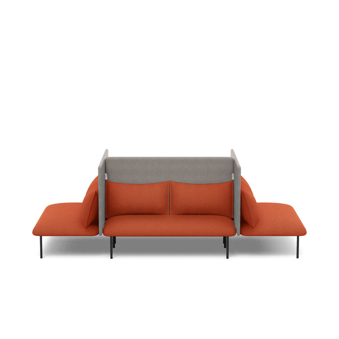 Modern orange sofa with cushioned backrest and metal legs isolated on white background. (Brick-Gray)