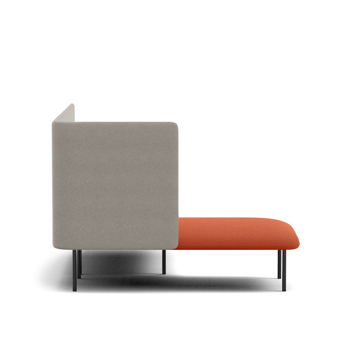 Modern single-seat sofa with grey high backrest and orange cushion on white background. (Brick-Gray)