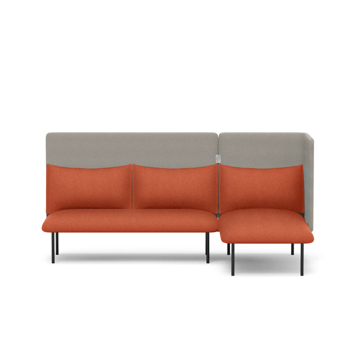 Modern L-shaped orange sofa with grey backrest on white background. (Brick-Gray)