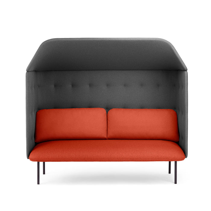 Modern red and gray tufted two-seater sofa on white background. (Brick-Dark Gray)