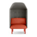 Modern private pod chair with gray upholstery and red cushions on a white background. (Brick-Gray)