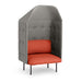 High-backed grey privacy chair with red cushions on white background. (Brick-Gray)