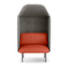 Modern gray high-back chair with red cushion on white background. (Brick-Gray)
