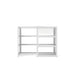 Modern minimalist white shelving unit on a plain background. (White-Open-Clear Glass)