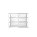 Two empty white metal shelving units on a white background (White-Private-White Glass)