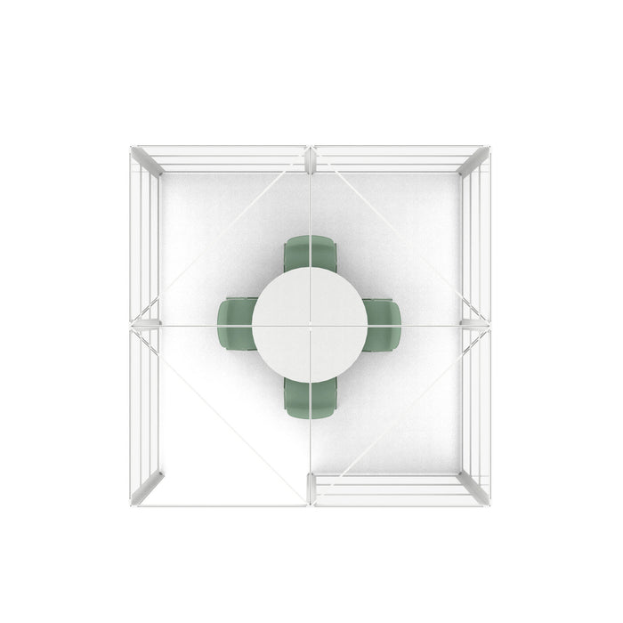 Top-down view of a minimalist office cubicle with a green chair setup (White-Semi-Private-White Glass)