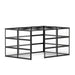 Modular black shelving unit with multiple compartments on a white background. (Black-Open-Clear Glass)