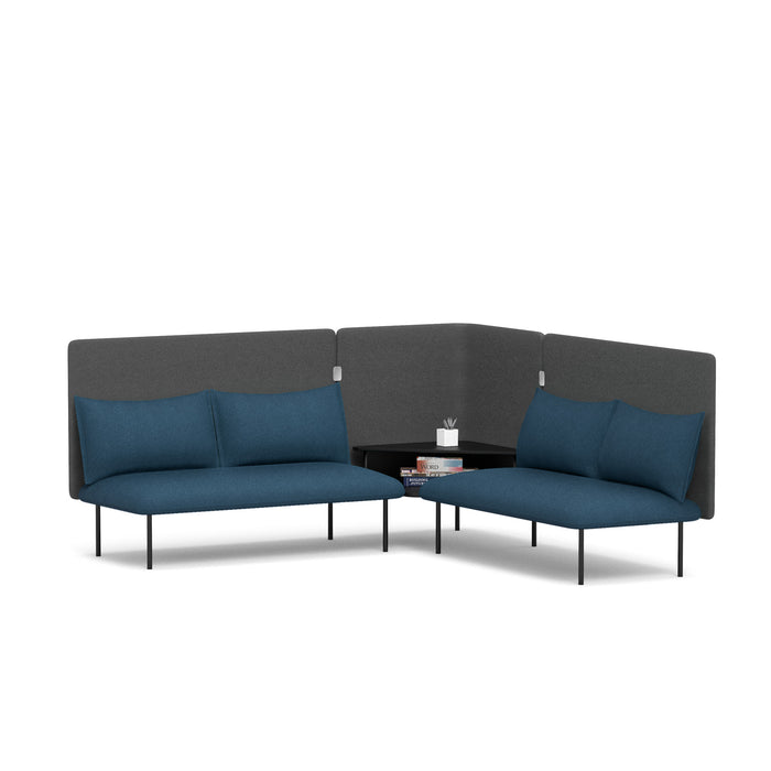 Modern L-shaped blue office sofa with grey backrest and small coffee table (Dark Blue-Dark Gray)