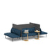 Modern blue office sofa with side tables and laptop on white background. (Dark Blue-Dark Gray)