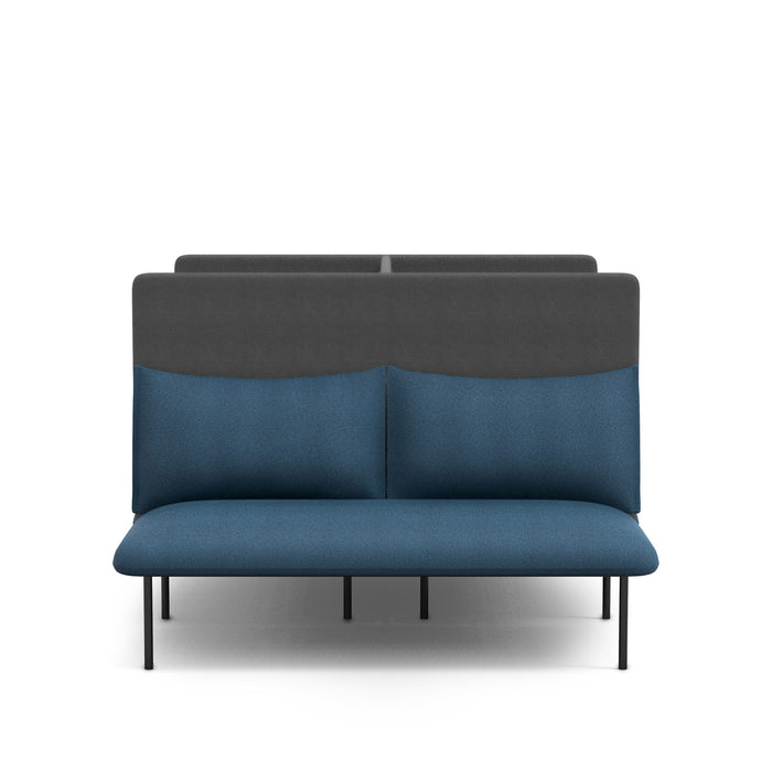Modern blue fabric sofa with dark gray backrest and black metal legs on white background. (Dark Blue-Dark Gray)