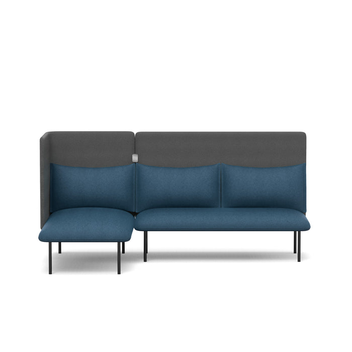 Modern blue sofa with high backrest and side ottoman on white background (Dark Blue-Dark Gray)