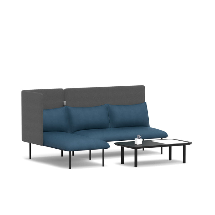 Modern blue and gray sectional sofa with matching coffee tables on white background. (Dark Blue-Dark Gray)
