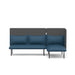 Modern blue three-seater sofa with attached chaise lounge on white background. (Dark Blue-Dark Gray)