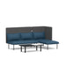 Modern blue sectional sofa with attached back cushions and black center table on white background. (Dark Blue-Dark Gray)