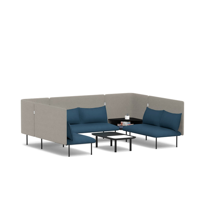 Modern L-shaped sectional sofa in blue and gray with a coffee table on a white (Dark Blue-Gray)