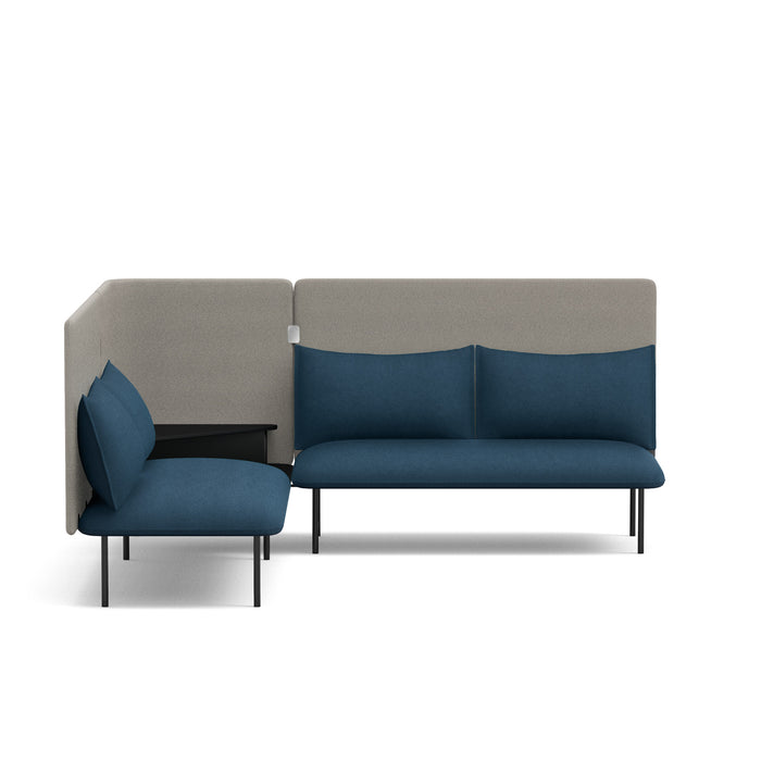 Modern two-toned blue and grey sofa with clean lines on a white background. (Dark Blue-Gray)
