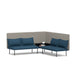 Modern corner office sofa with cushions and coffee table on a white background. (Dark Blue-Gray)