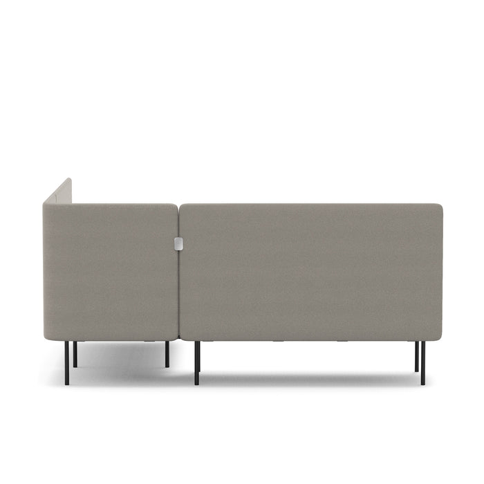 Modern gray sofa with clean lines and metal legs on white background. (Dark Blue-Gray)