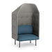 High-back privacy chair in gray with blue cushions and black legs on white background. (Dark Blue-Gray)