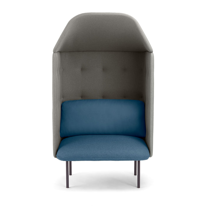 Modern grey privacy pod chair with blue cushions isolated on white background (Dark Blue-Gray)