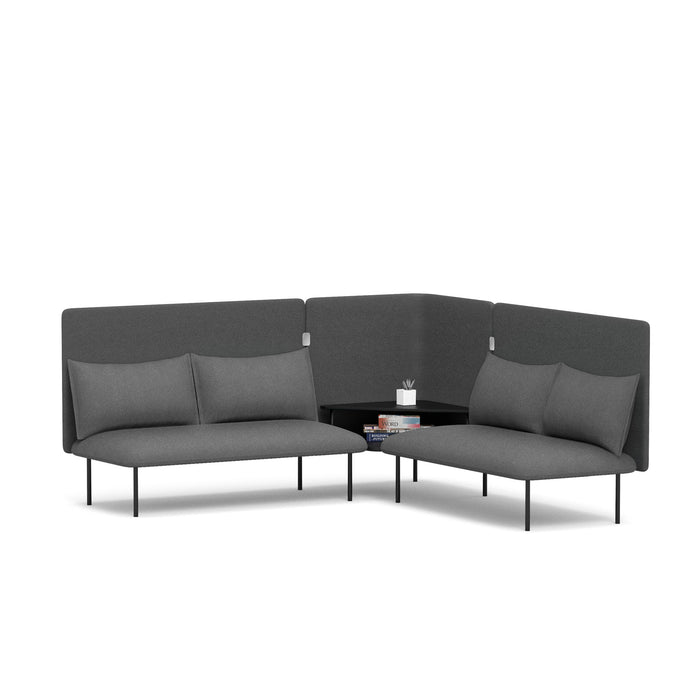 Modern L-shaped sectional sofa in gray with side table and books on white background. (Dark Gray-Dark Gray)