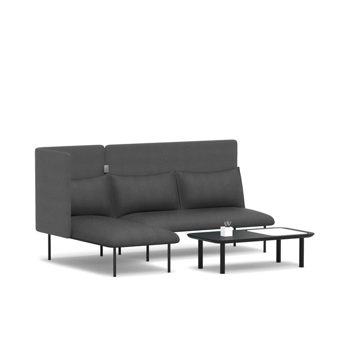 Modern charcoal gray sectional sofa with chaise and matching coffee tables on white background. (Dark Gray-Dark Gray)