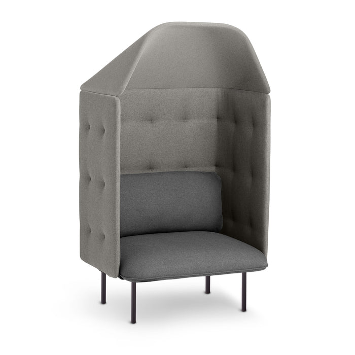Gray high-back privacy armchair with tufted details on white background. (Dark Gray-Gray)