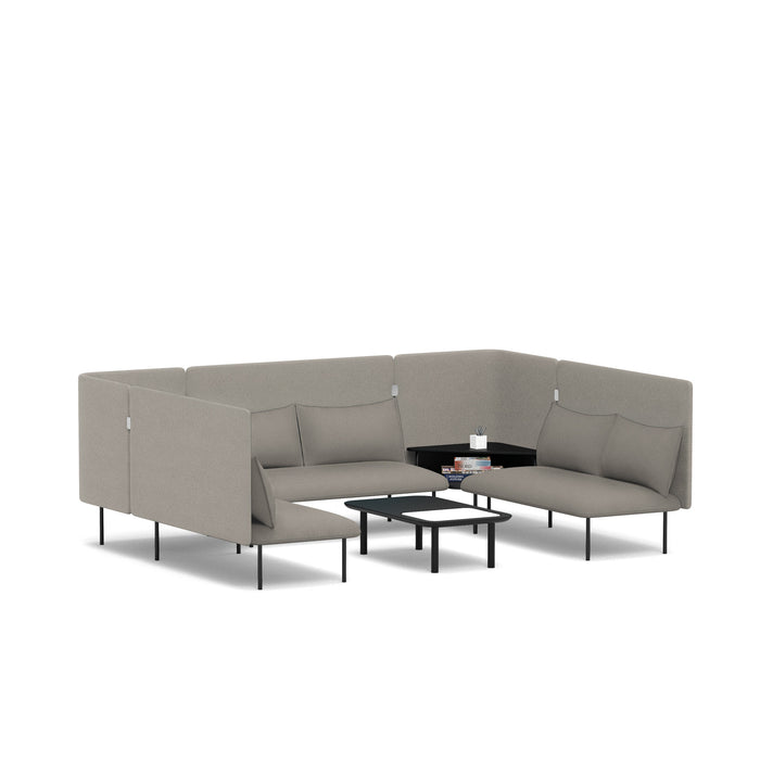 L-shaped gray sectional sofa with throw pillows and a small table on a white background (Gray-Gray)