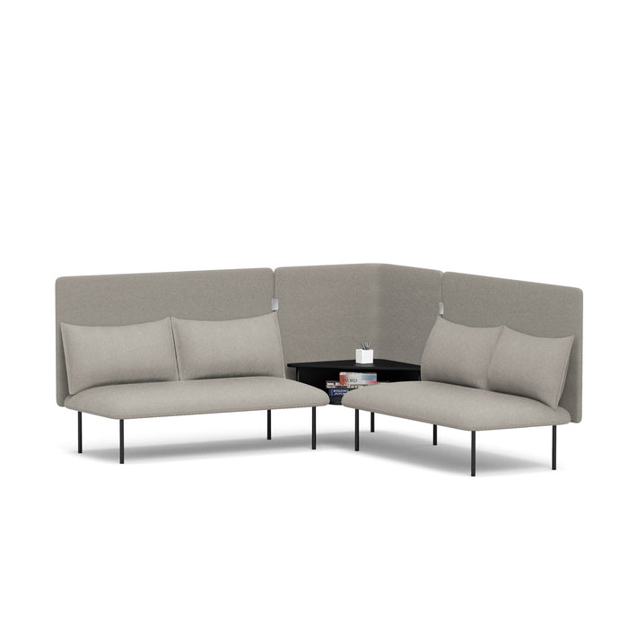 L-shaped modern office lounge seating arrangement with gray cushions and black table (Gray-Gray)