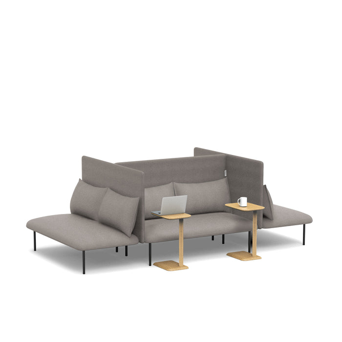 Modern grey sofa with side tables, laptop, and coffee cup on a white background. (Gray-Gray)