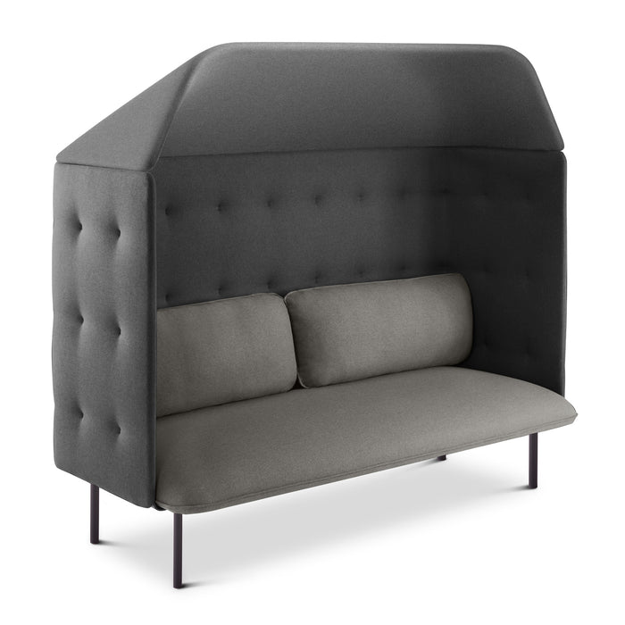 Modern gray privacy high-back sofa with cushions on white background. (Gray-Dark Gray)