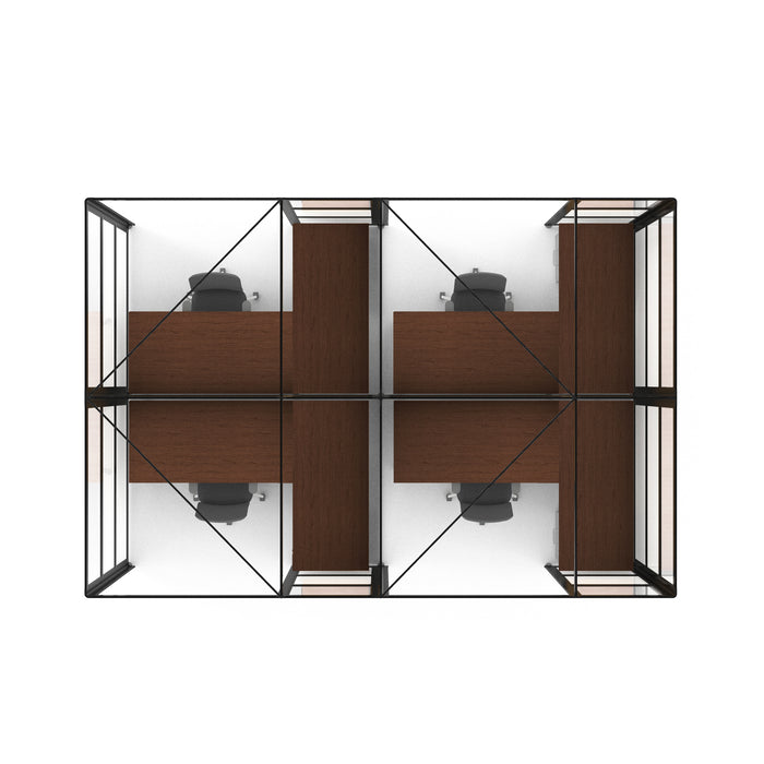 Modern office cubicles with brown partitions and black frames, top view (Black-Private-4)