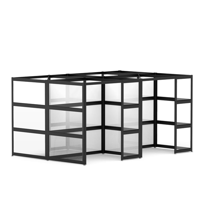 Black modular bookshelf with multiple compartments against a white background. (Black-Semi-Private-4)
