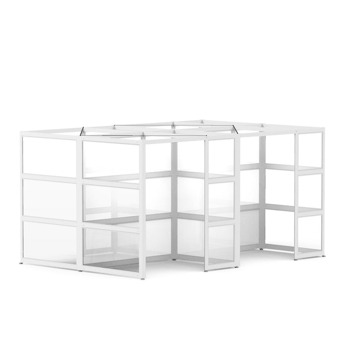 White modular cubicle office workstations on a white background. (White-Semi-Private-4)