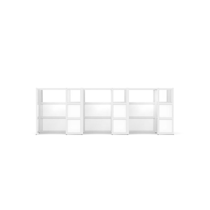 Modern white modular shelving units against a white background. (White-Private-6)