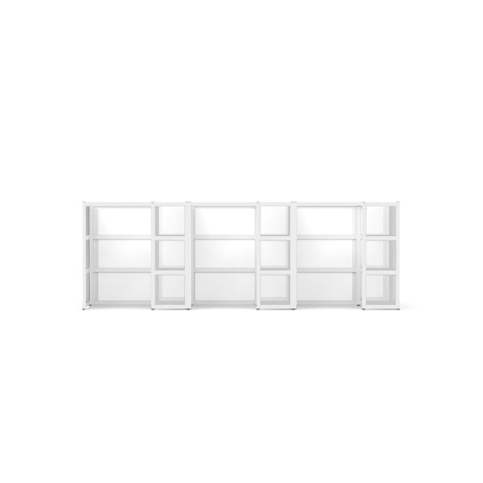 Empty white bookshelves isolated on a white background. (White-Semi-Private-6)