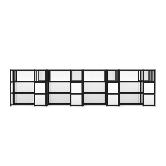 Modern black modular shelving unit with square compartments against white background. (Black-Private-8)
