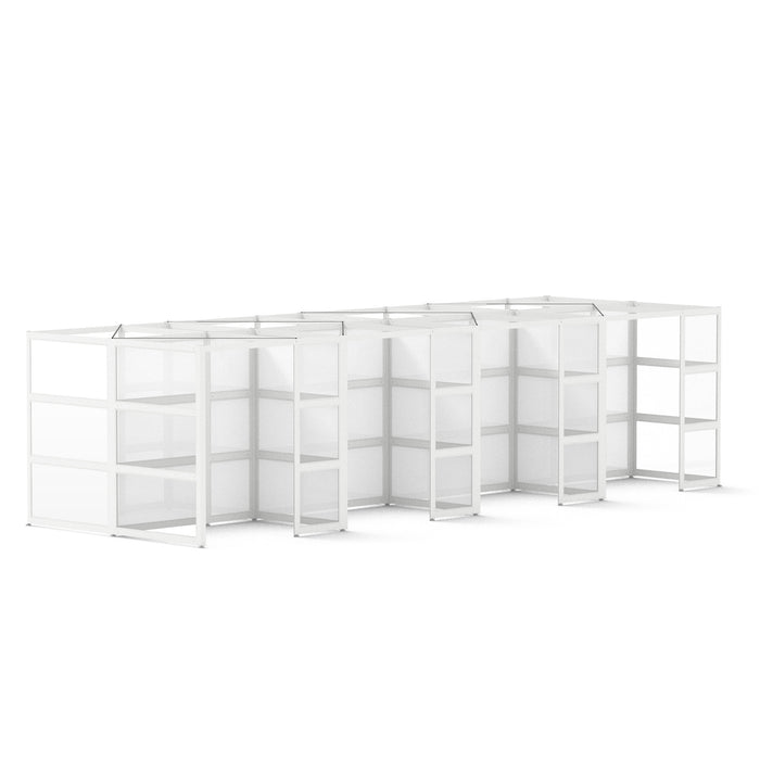Poppin Hustle Space Modular Office Walls for 8 Semi-Private With White Beams And  White Glass