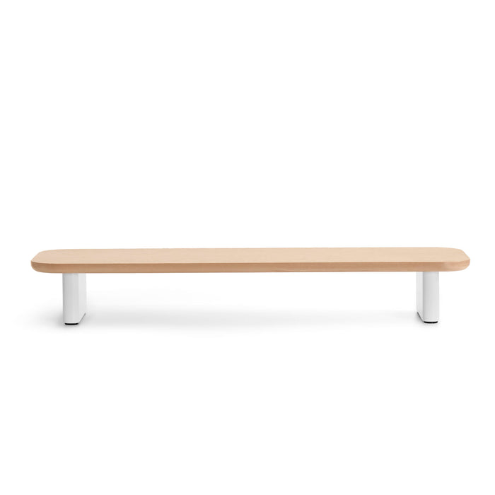 Modern minimalist wooden bench with white legs on a white background. (Natural Oak)