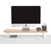 Apple iMac on wooden desk with keyboard, mouse, notebook, and stationery (Natural Oak)