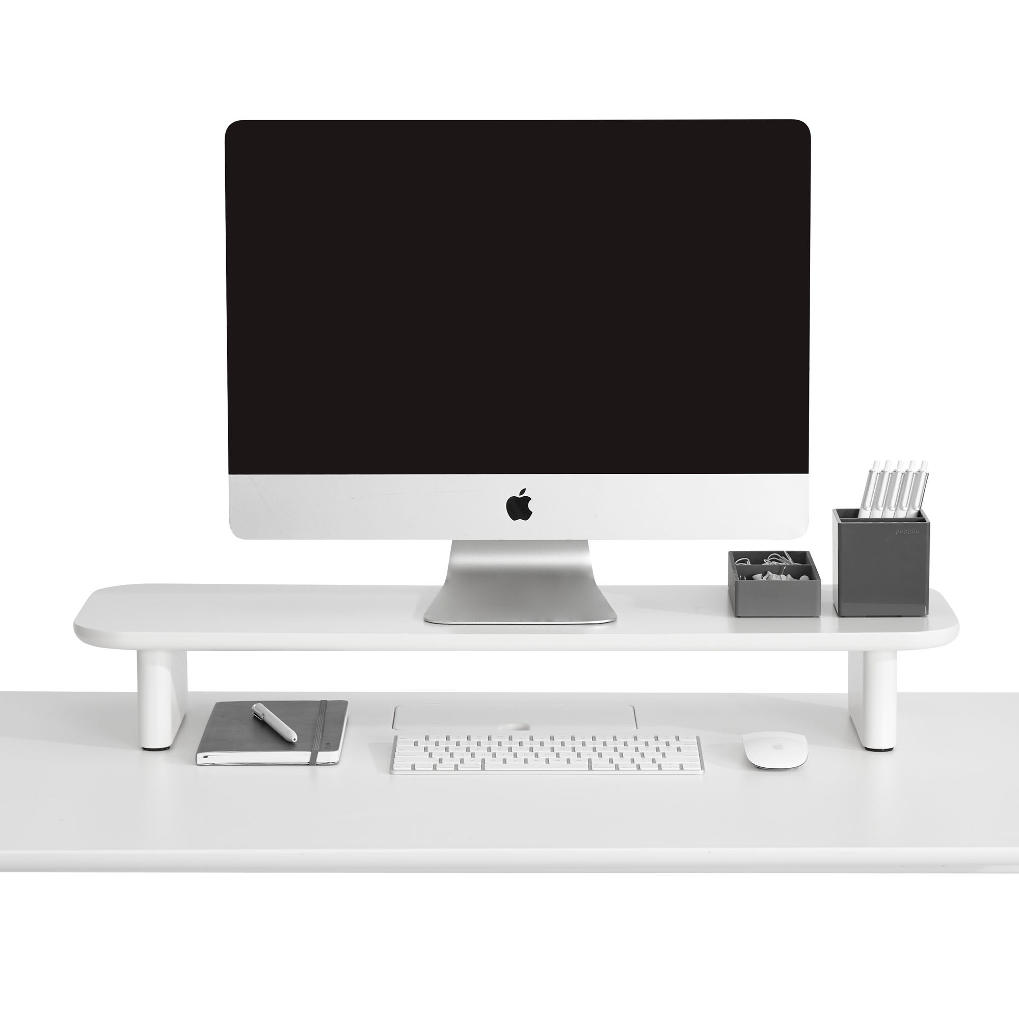 Modern white low bench on a white background. (White)