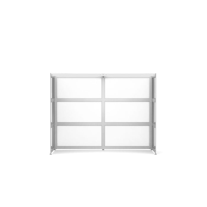 Minimalist modern white bookshelf on a white background. (White-Semi-Private-White Glass)