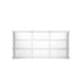 White modular shelving unit with empty shelves isolated on white background. (White-Private-White Glass)