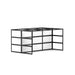 Black modular storage organizer with white shelves on a white background. (Black-Semi-Private-White Glass)