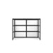 Modern black office, metal modular wall bookshelf with clear glass shelves on a white background (Black-Private-White Glass)